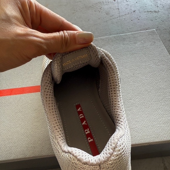 Prada women's  Beige and Red Sneakers - Picture 5 of 7